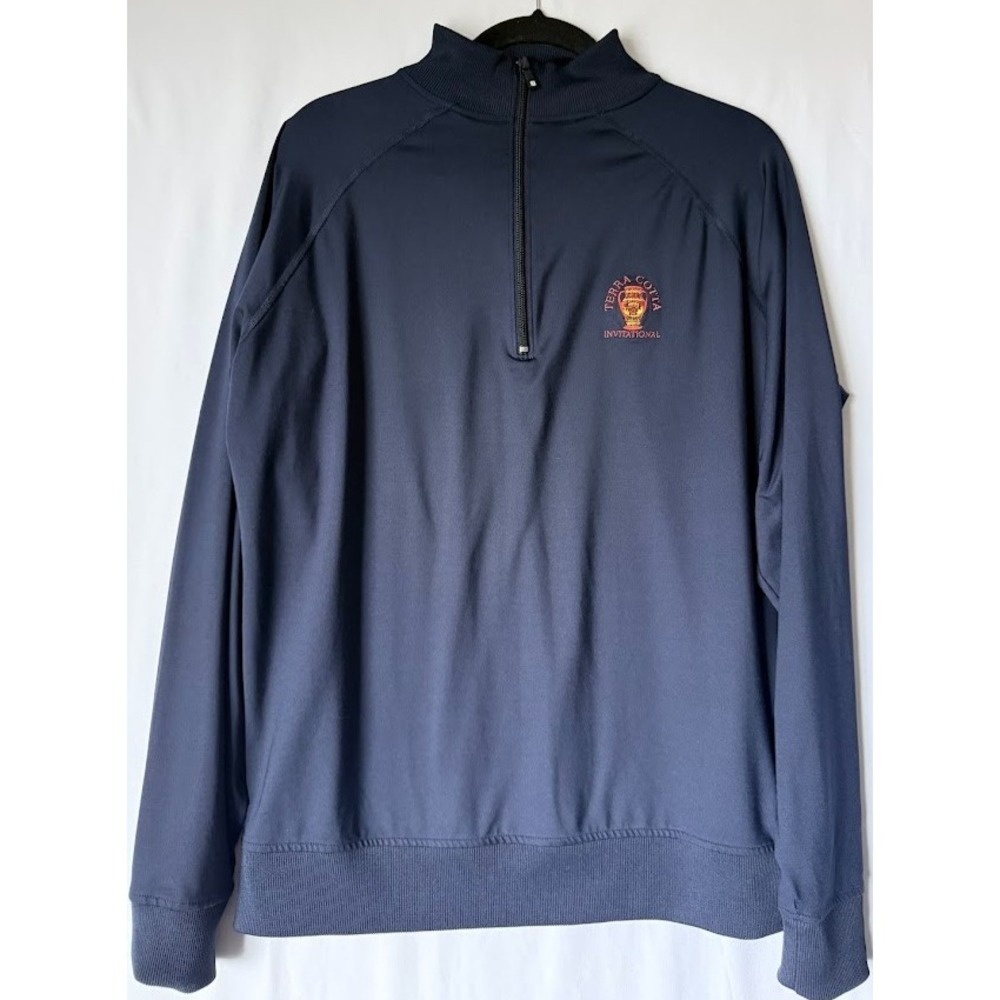 FootJoy Golf Pullover‎ Men M Blue 1/4 Zip Performance Stretch Logo Terra Cotta